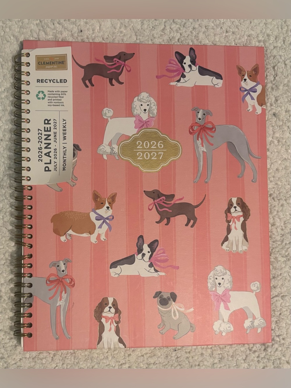 NWT Clementine Paper 2026-2027 Spiral- Bound Calendar/ Planner Featuring Dog’s